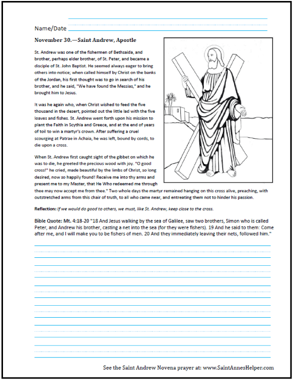 Saint Andrew Worksheet  Catechism Religion Class