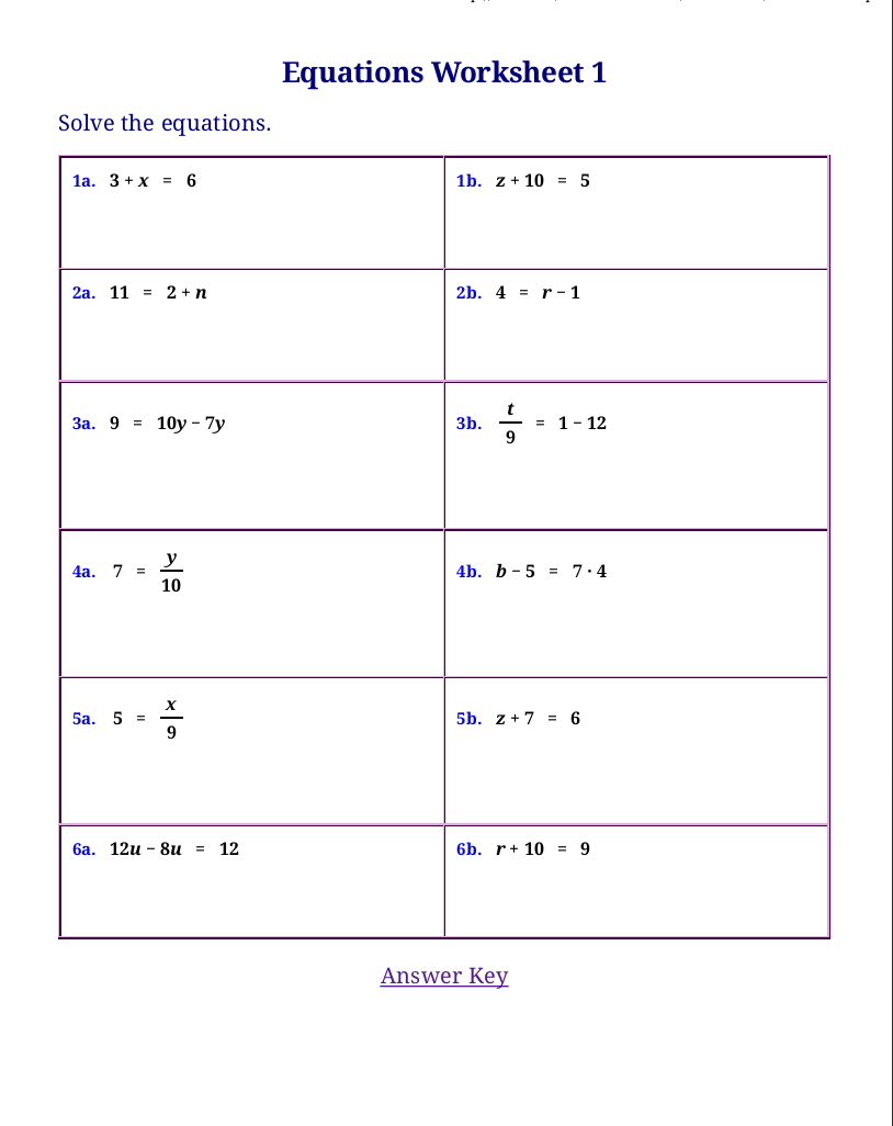 Collection Of Math Worksheets Linear Equations
