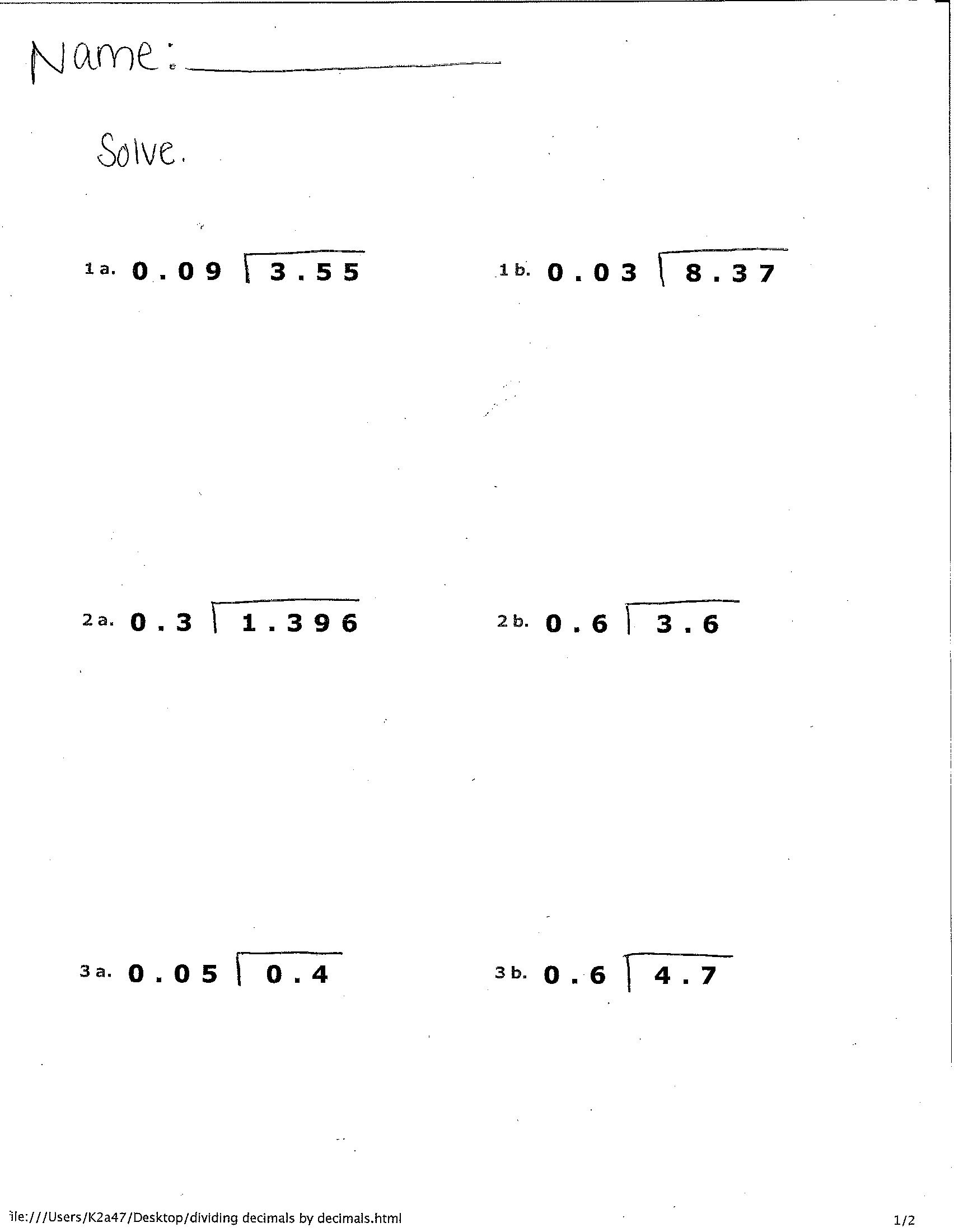 Division Decimals Worksheets Pdf 444254