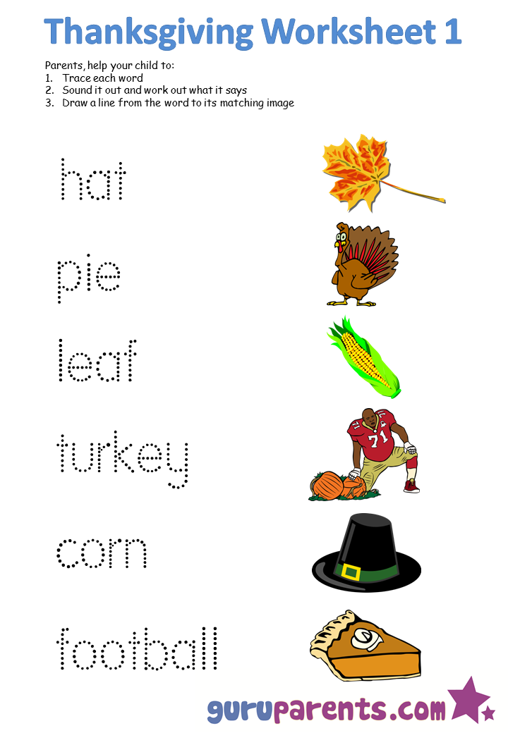 Kindergarten Thanksgiving Phonics Worksheets 653349