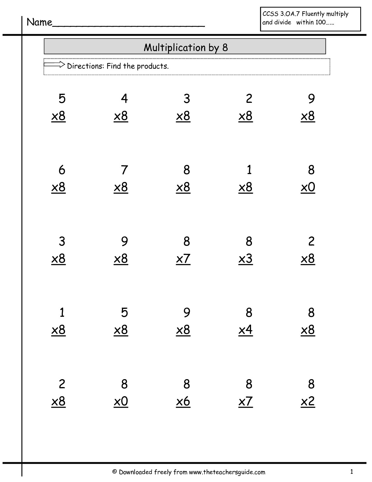 Multiplication Worksheets Multiply By 8  231131