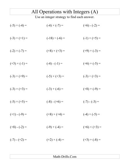 Integers Worksheets