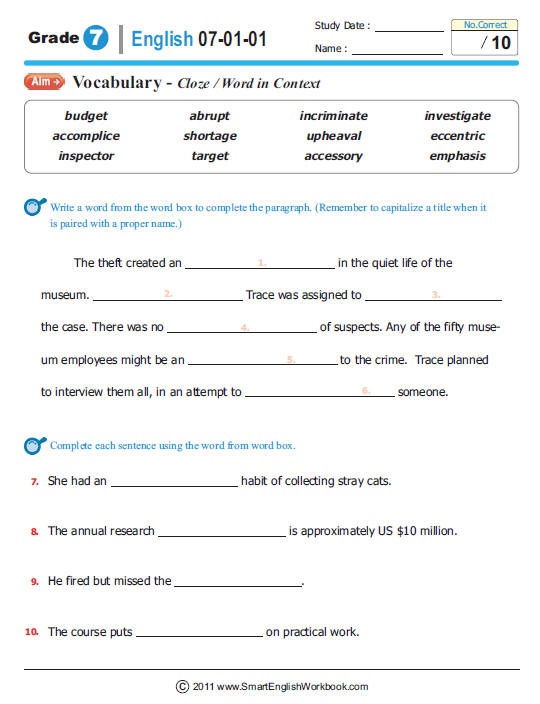 Printables  7th Grade English Worksheets  Lemonlilyfestival